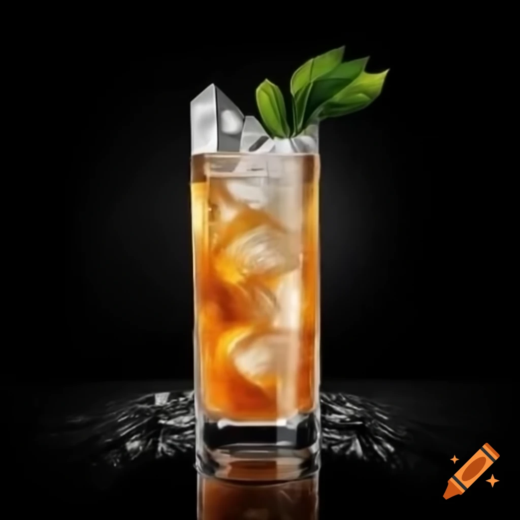 Long Island Iced Tea cocktail on black background