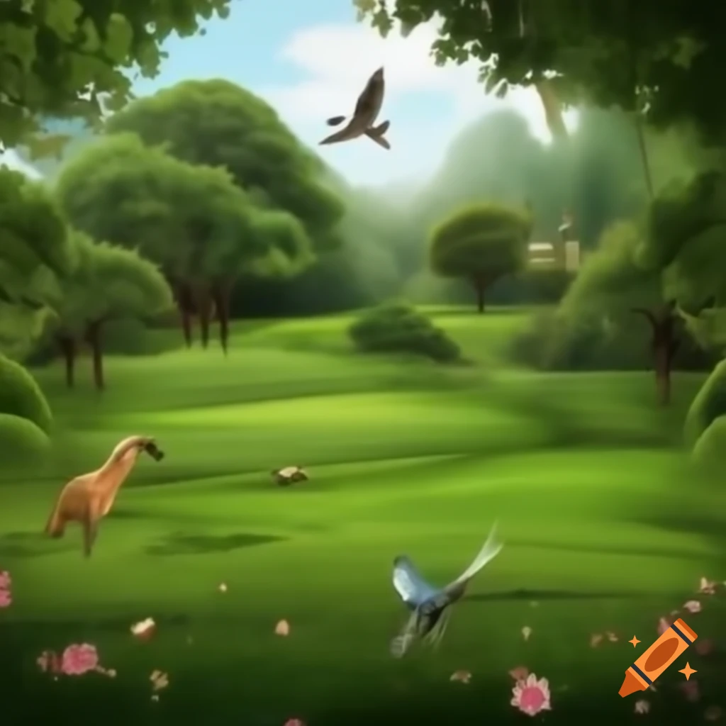 Beautiful nature scenery with birds and animals