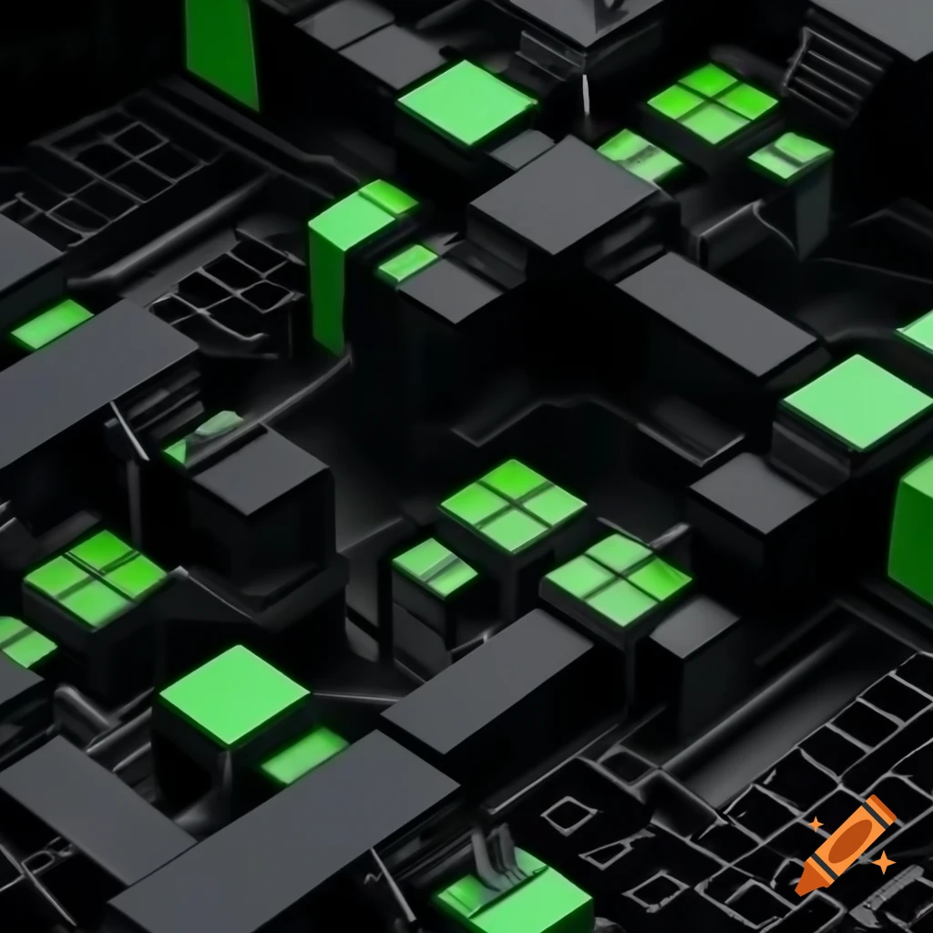 Futuristic architectural drawing featuring jumbo Rubik's cubes in ...