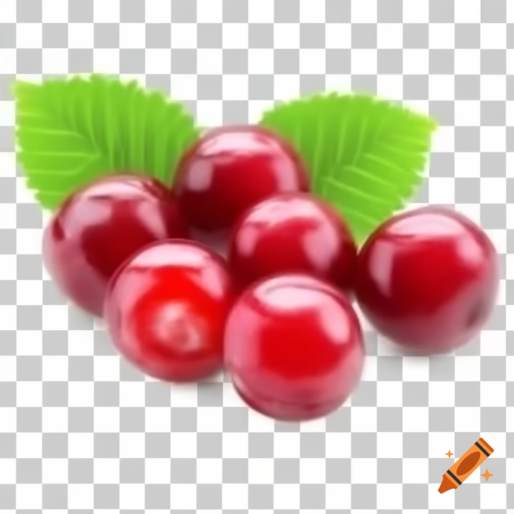Vibrant digital image of cranberries with green leaf