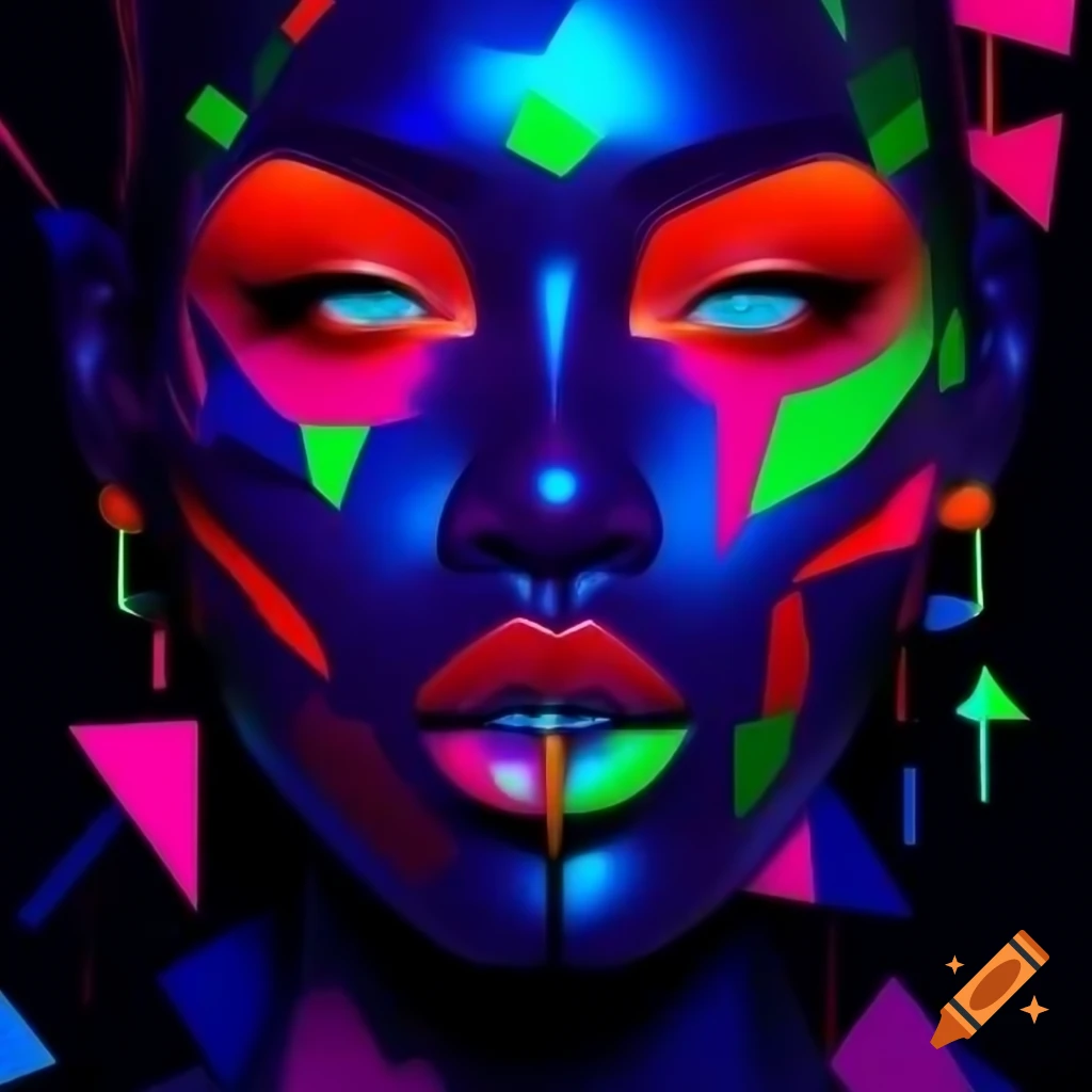 Abstract artwork with bold neon colors and geometric shapes on Craiyon