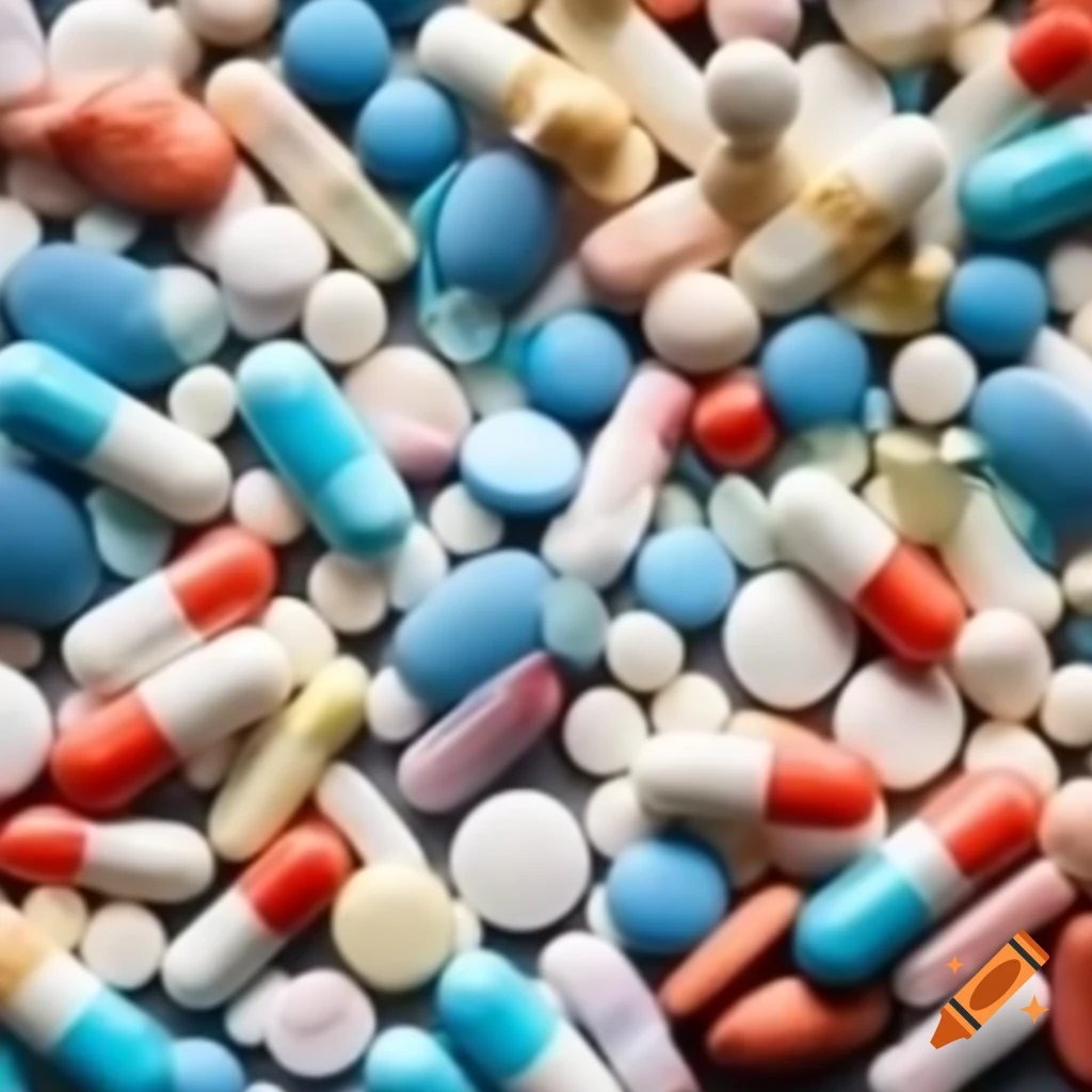 Images of various medicines, pills, and capsules
