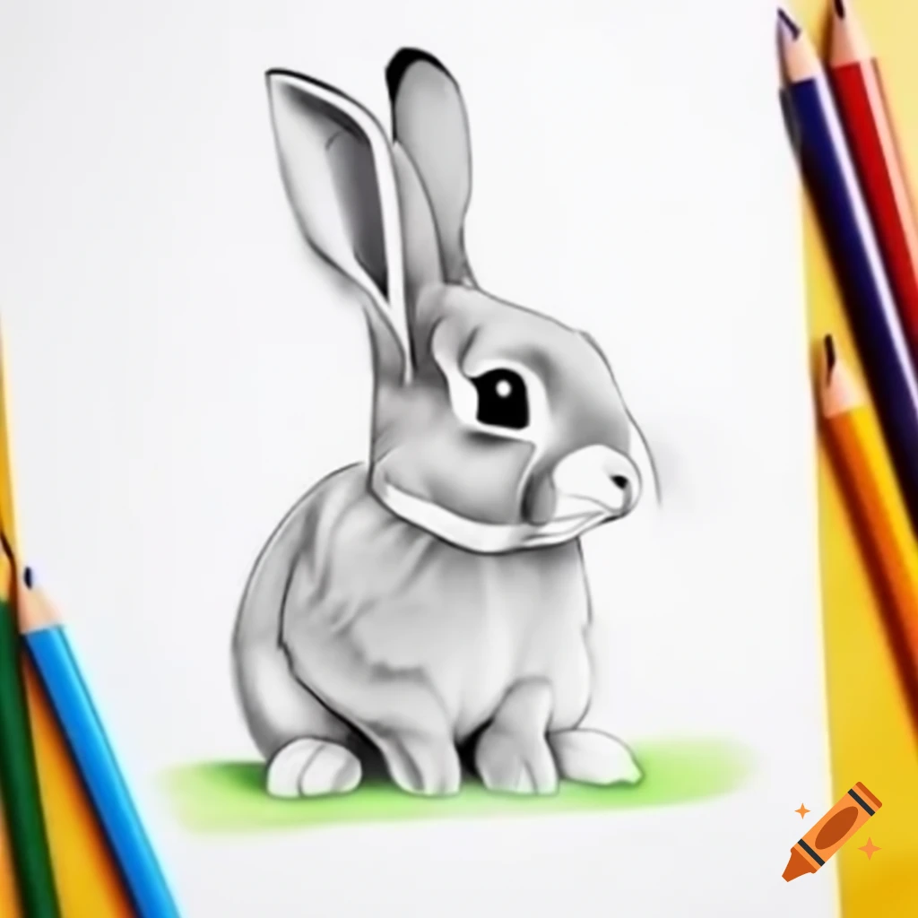 Colored pencil drawing of a bunny on paper