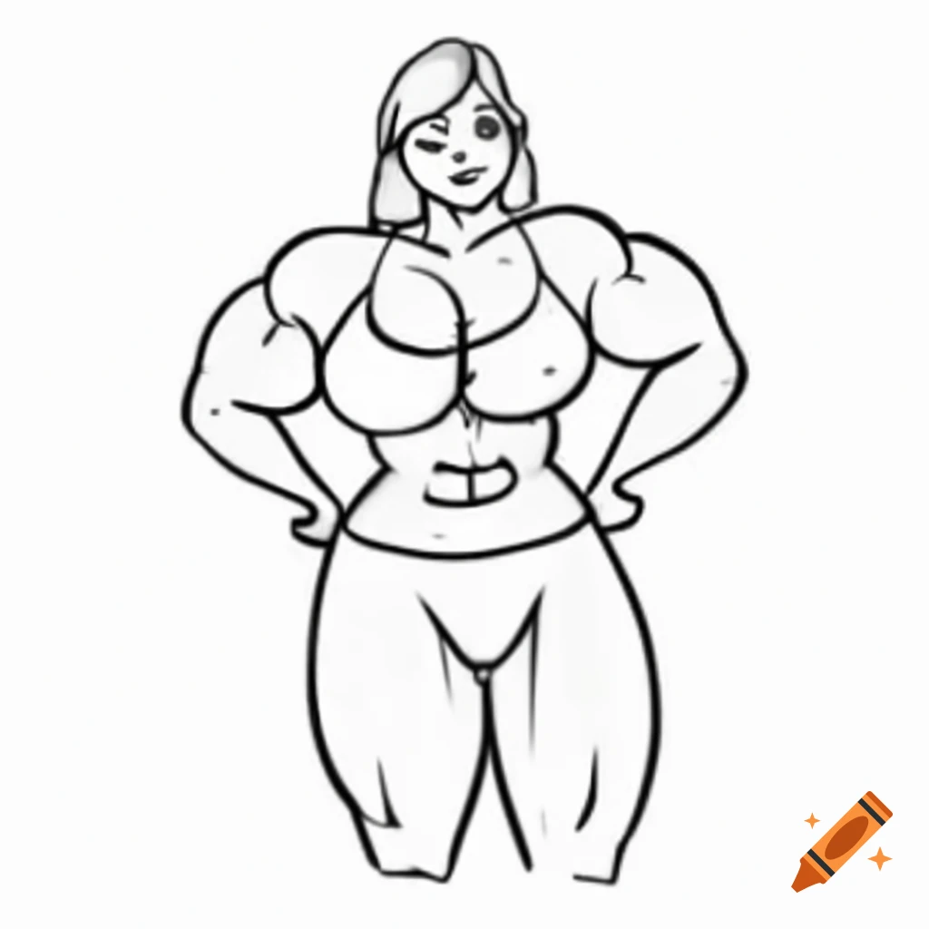 Sketch of a muscular female character in a doodle style