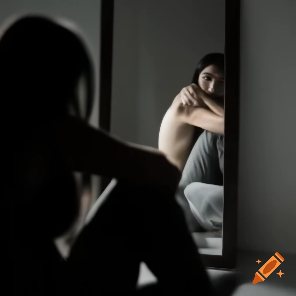 Person reflecting on self-perception in a mirror