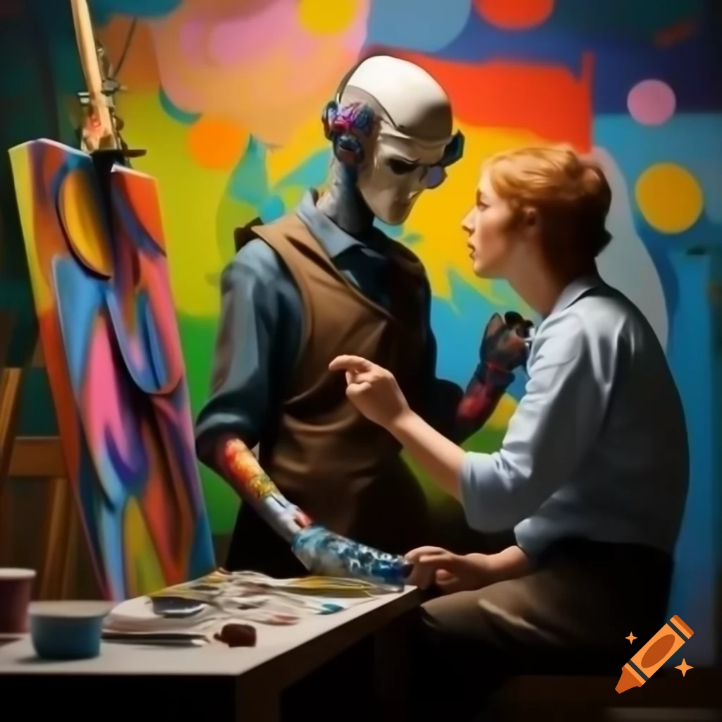 AI and human collaborating on pop art painting