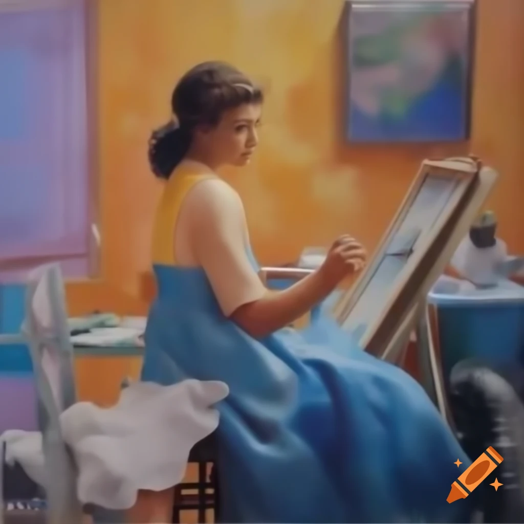 Painter creating artwork on canvas