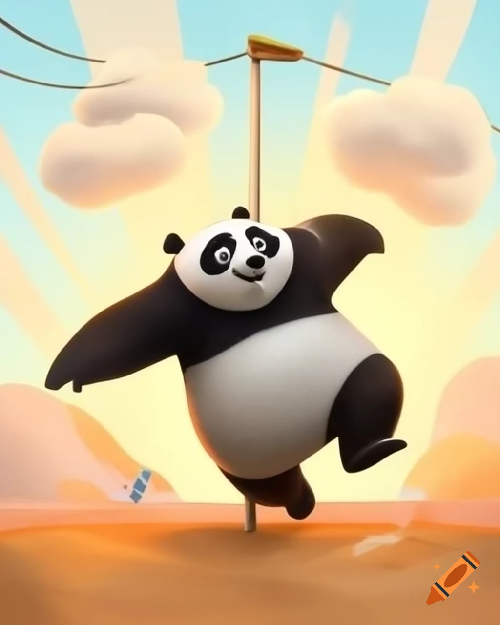 Joyful giant panda with black and white coat and curious eyes