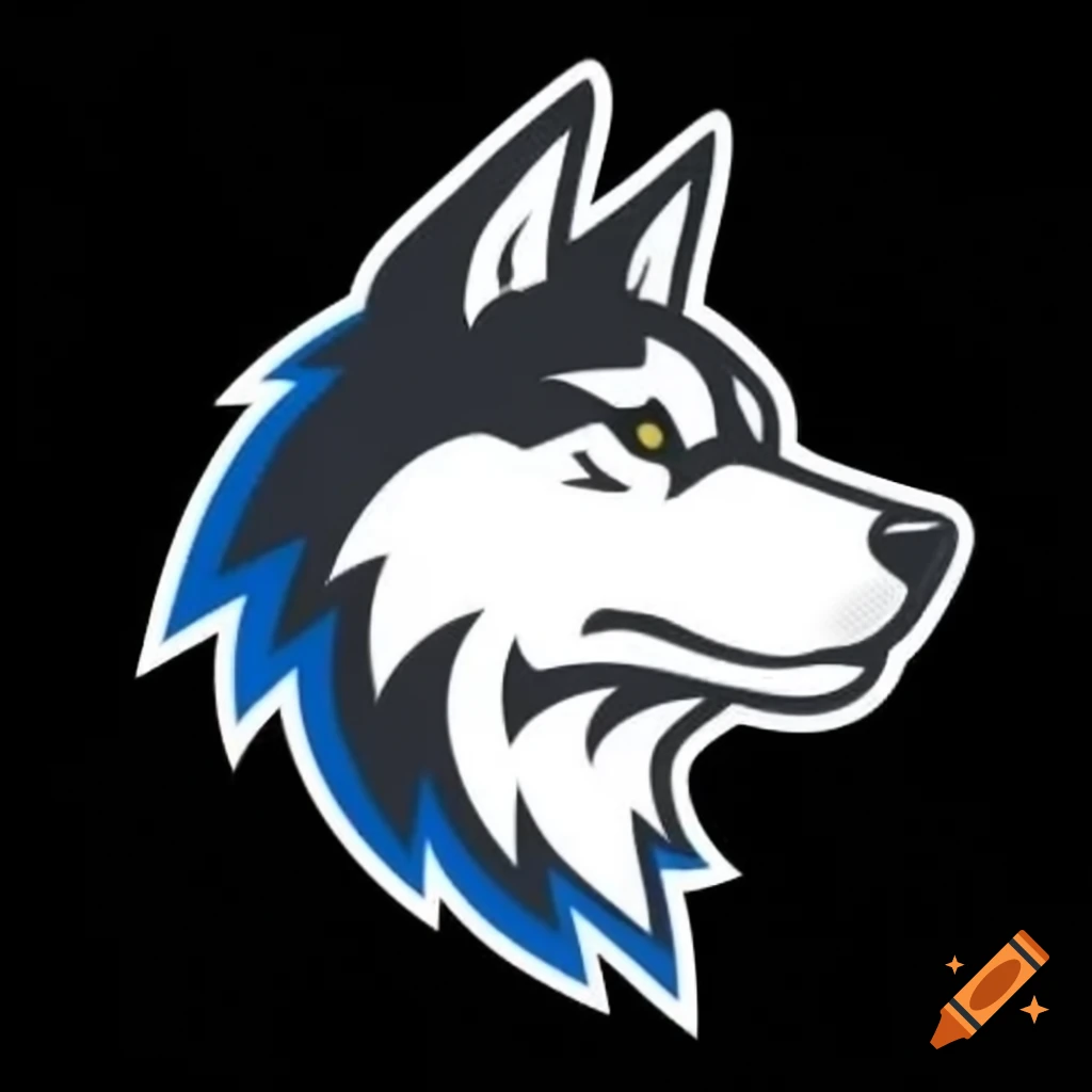 Fierce husky sports team logo in blue, white, and grey colors on Craiyon, image size:1024x1024