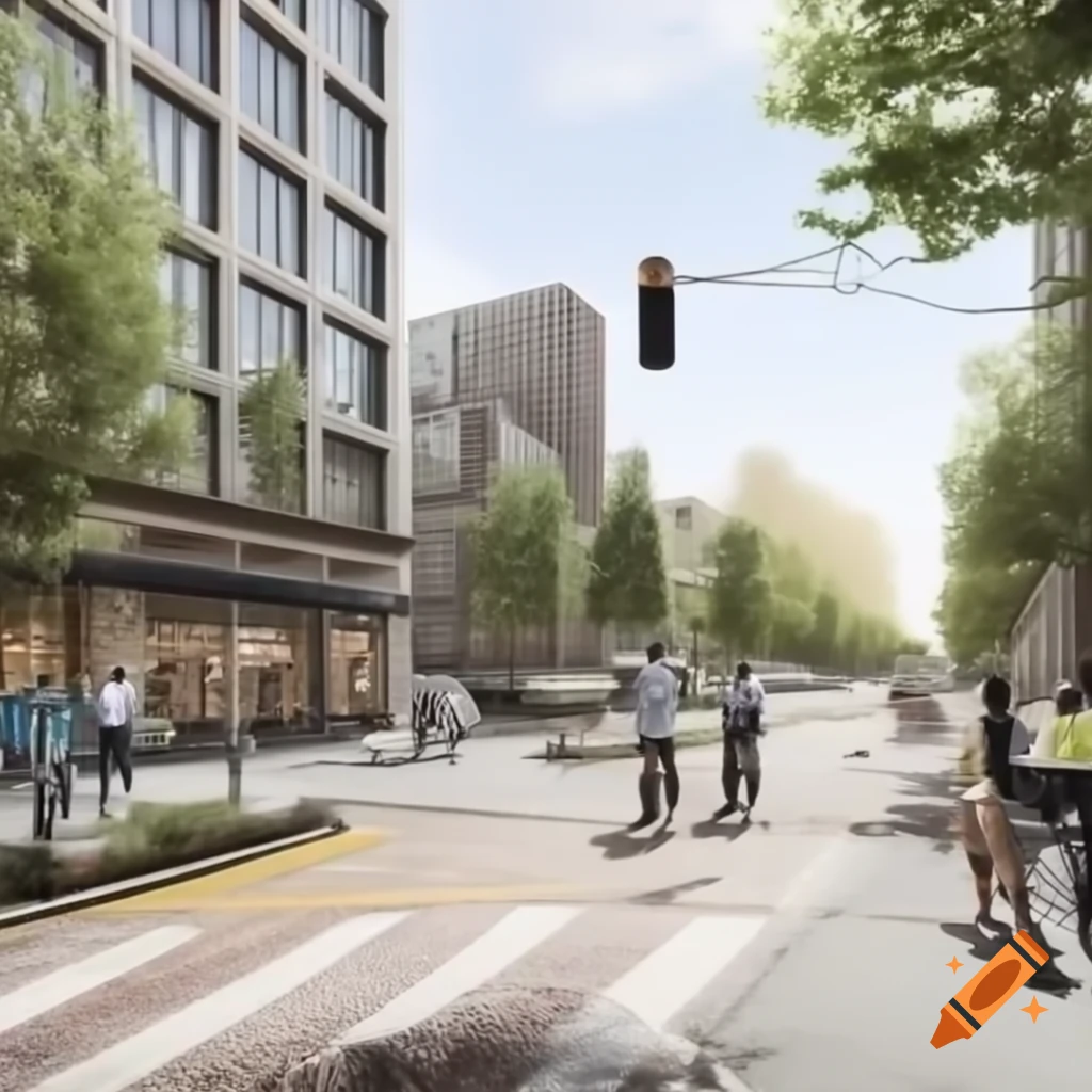 Design promoting pedestrian-friendly urban spaces with infrastructure for all users