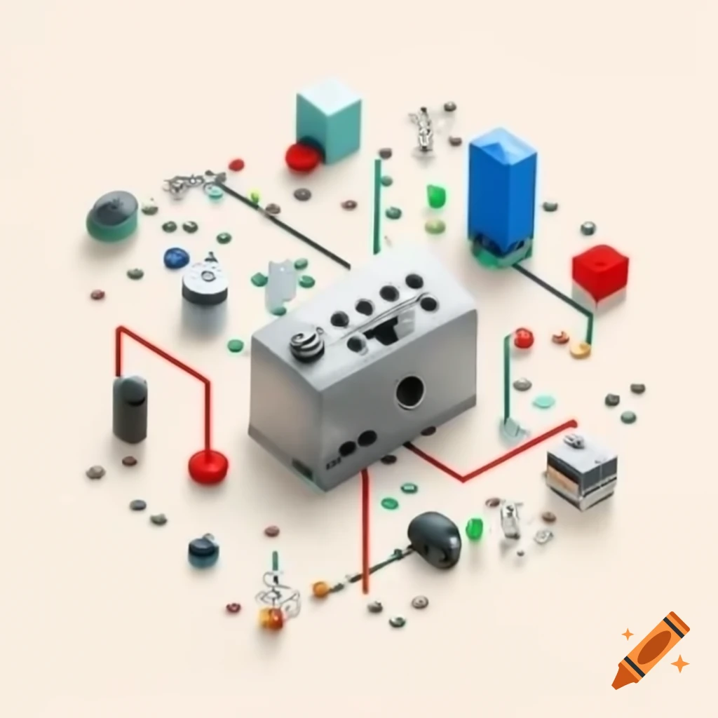 Exploded diagram of home battery system components including inverter and battery cells