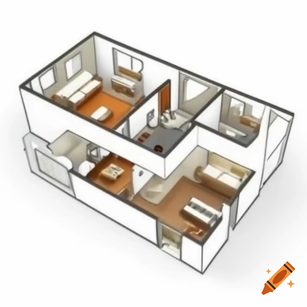 Design of a two-story house with six bedrooms, large kitchen, dining area, living room, and balcony