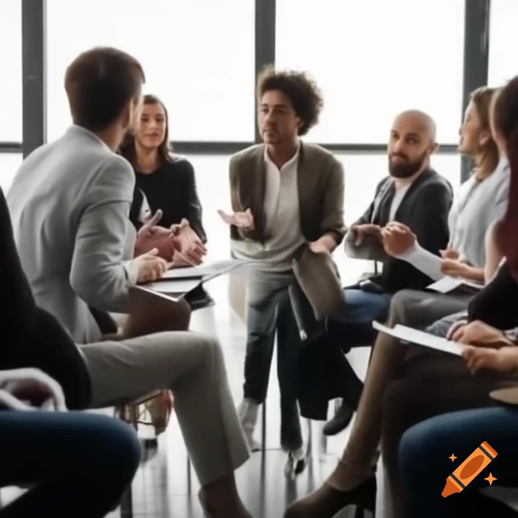 Motivated individuals in a meeting with bright background