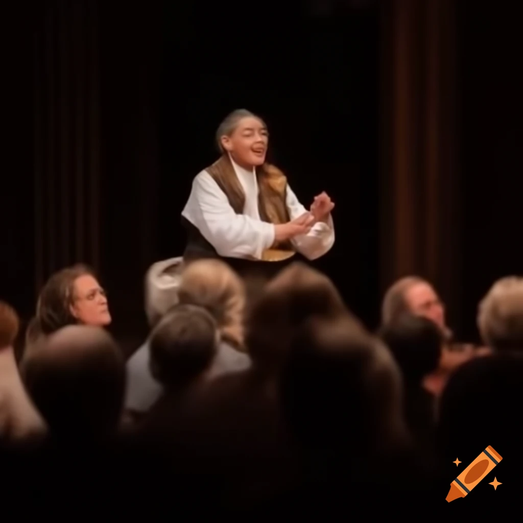 Captivating storyteller engaging audience with dramatic narration