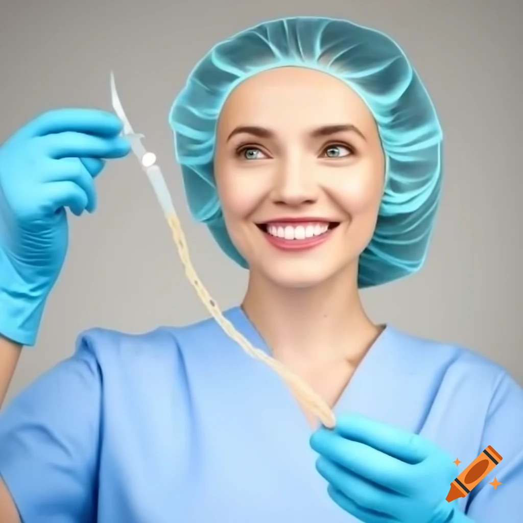 Nurse smiling while holding a medical catheter