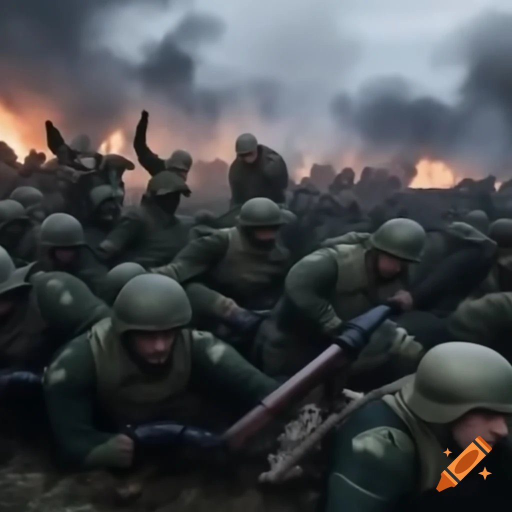 Russian soldiers attempting to maintain order during battle chaos