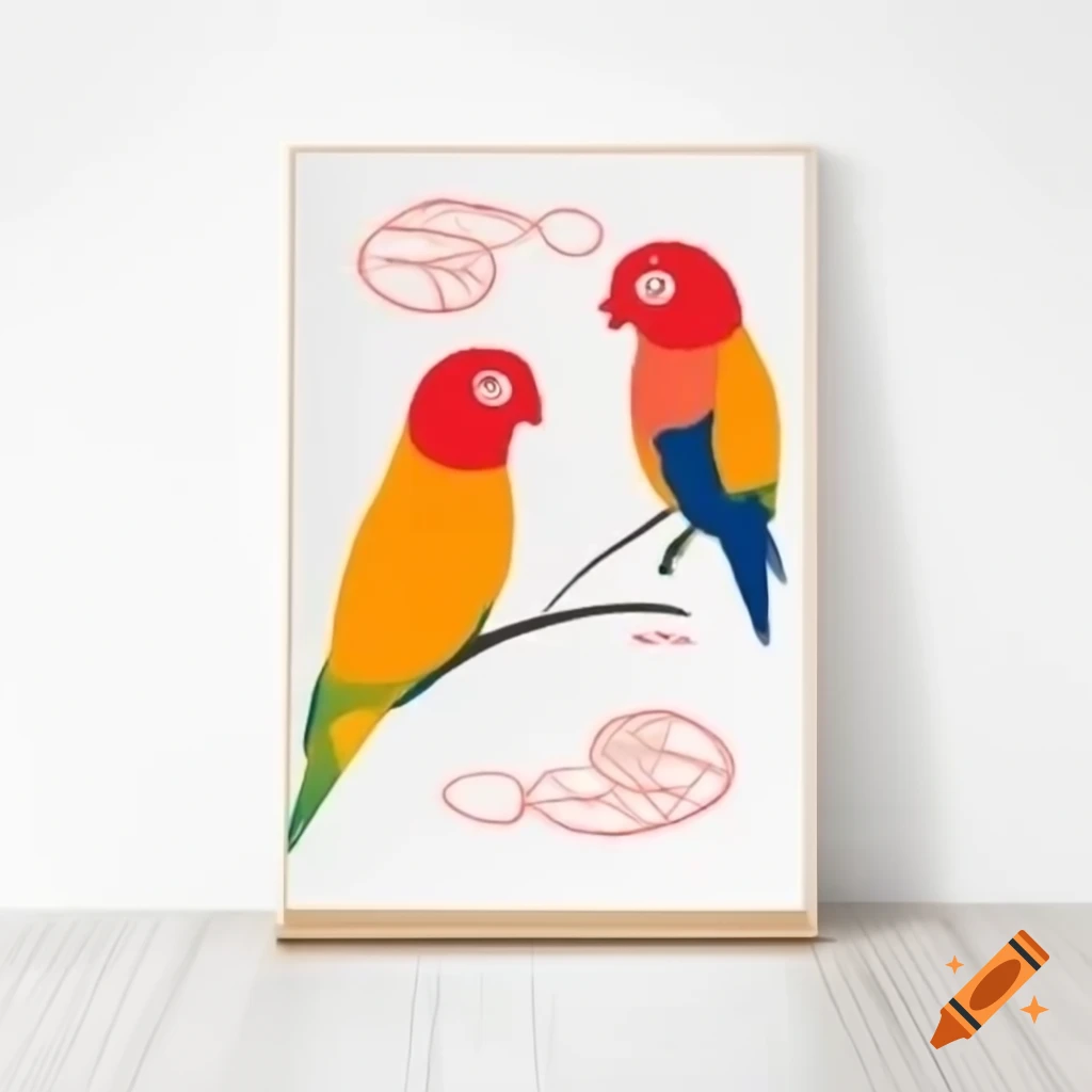Minimalist Valentine's Day poster with abstract lovebirds in vibrant colors