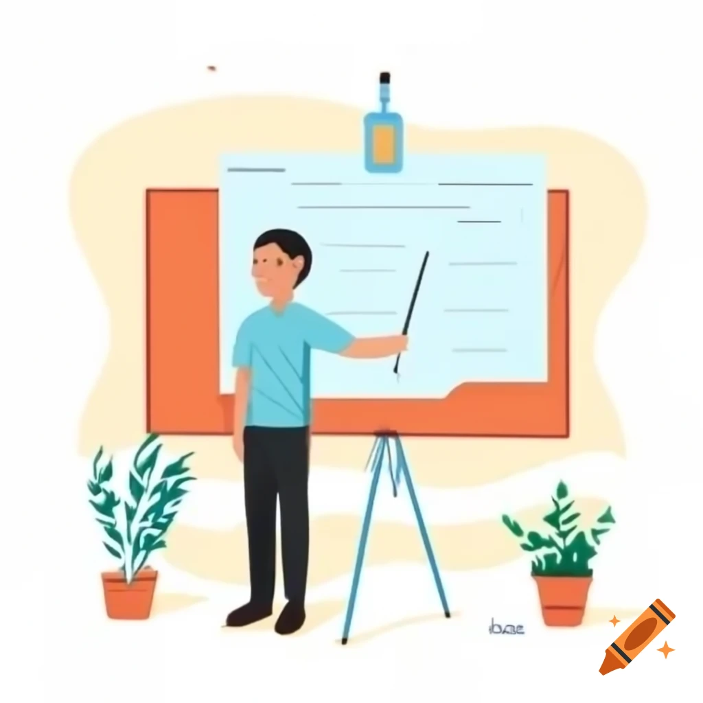 Student presenting project in animated PowerPoint to teacher