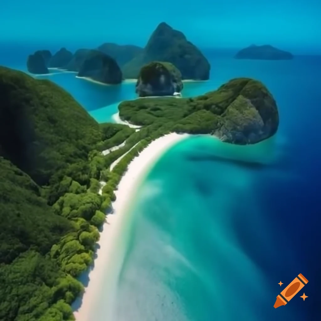 Stunning panoramic view of a tropical Thai island with turquoise water and white sandy beaches