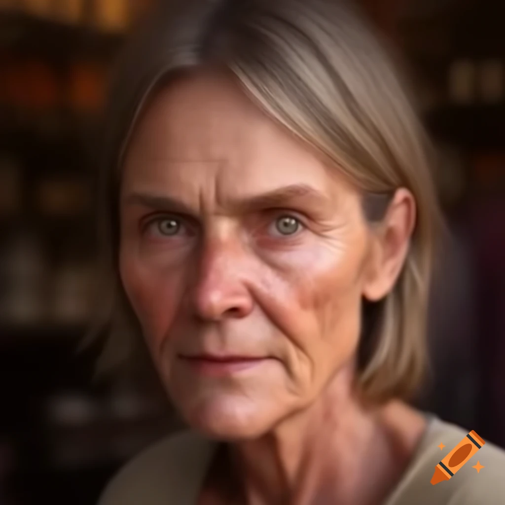 Middle-aged woman with light brown hair and hazel eyes at a shop ...
