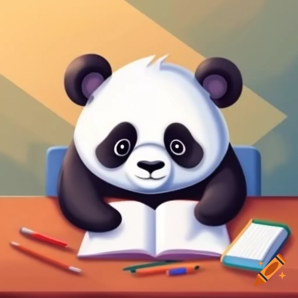 Panda studying attentively