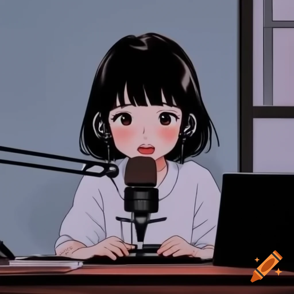Korean girl with short hair broadcasting from her desk