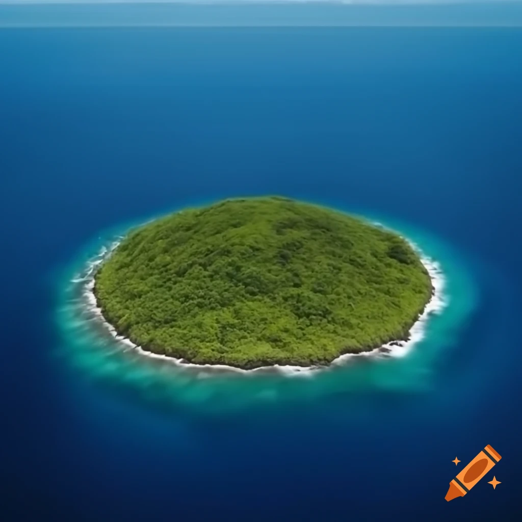Green island surrounded by sea