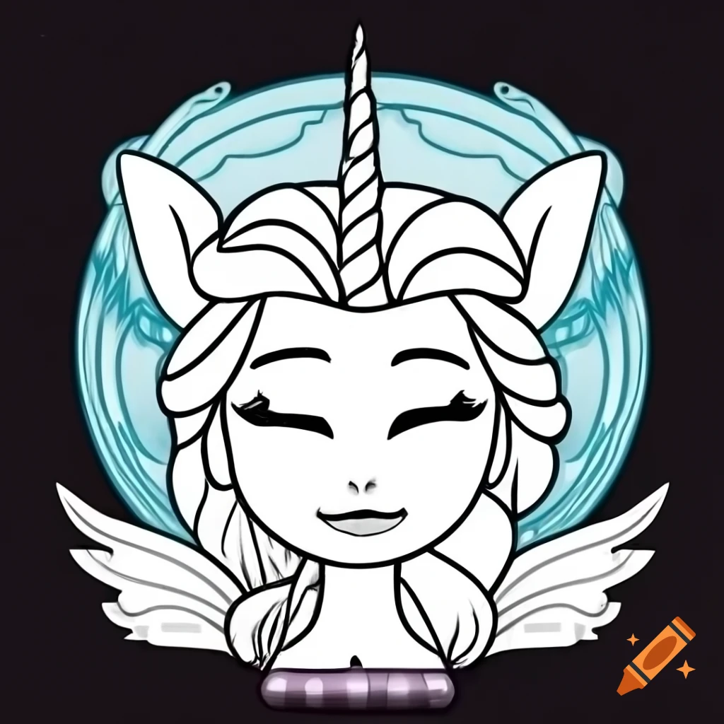 Coloring drawing of Elsa from Frozen with unicorn body and wings on Craiyon