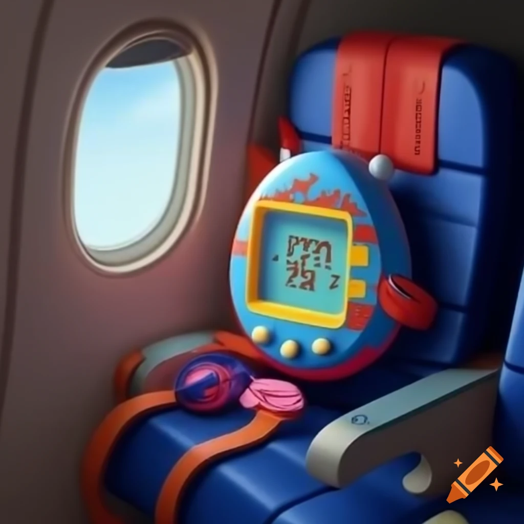 1990s Tamagotchi with suitcase boarding plane