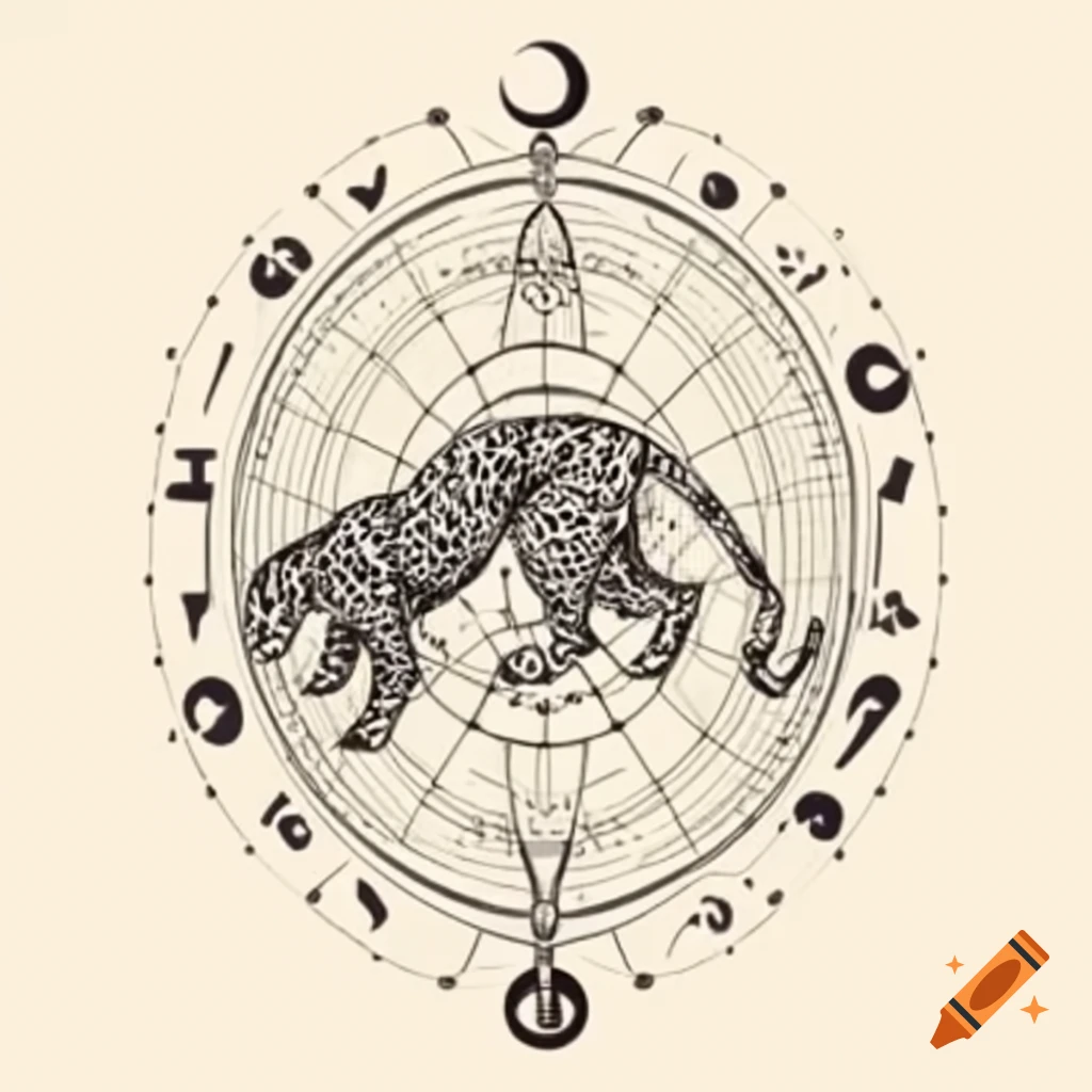 Jaguar stalking surrounded by sacred geometry in 1920s art nouveau style