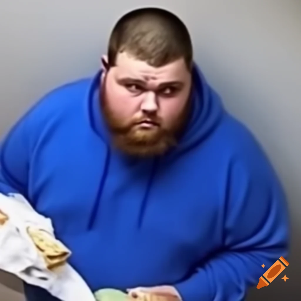 Bearded man in blue hoodie arrested while eating a burrito, captured on CCTV