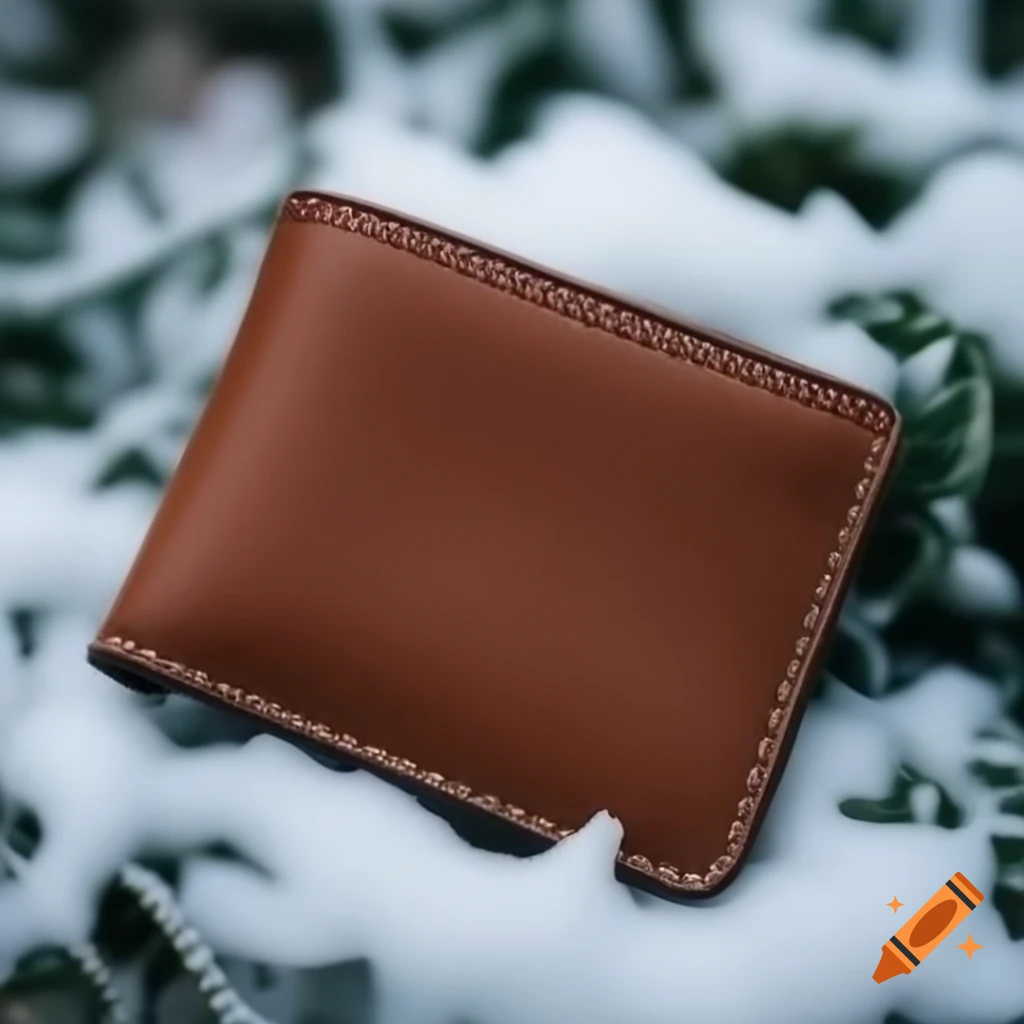 Brown wallet against a winter background