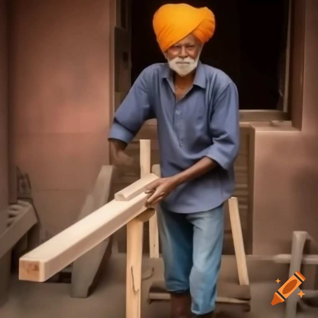 Indian farmer standing with carpentry tools