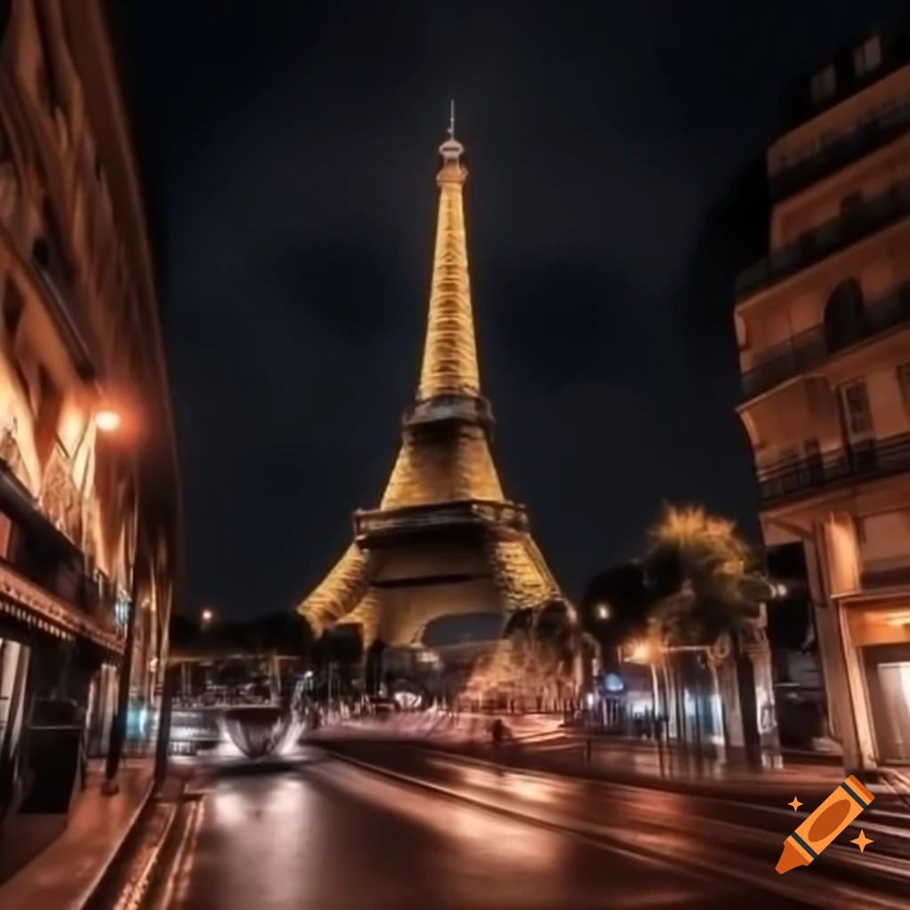 Nighttime view of Paris with illuminated landmarks