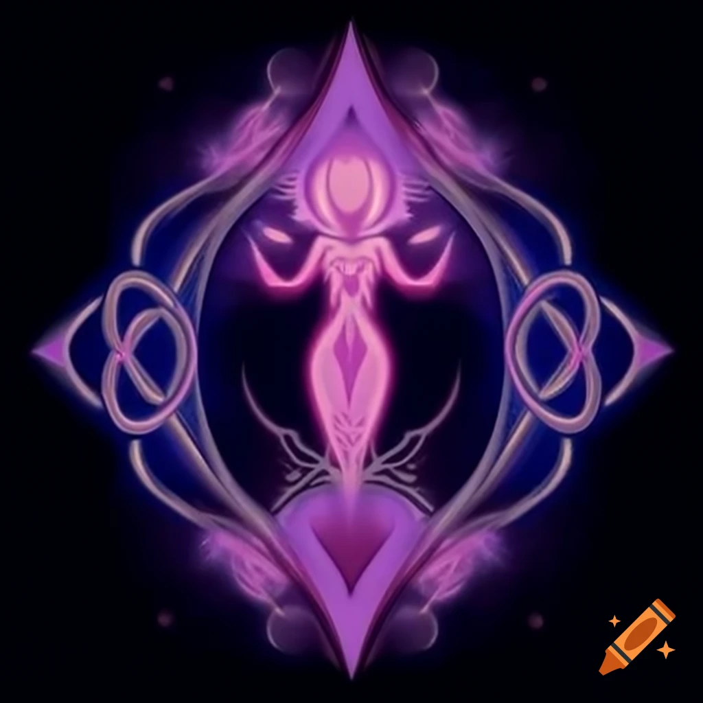 Cubism art featuring a Celtic priestess Venus with rose and pentagram in vibrant colors