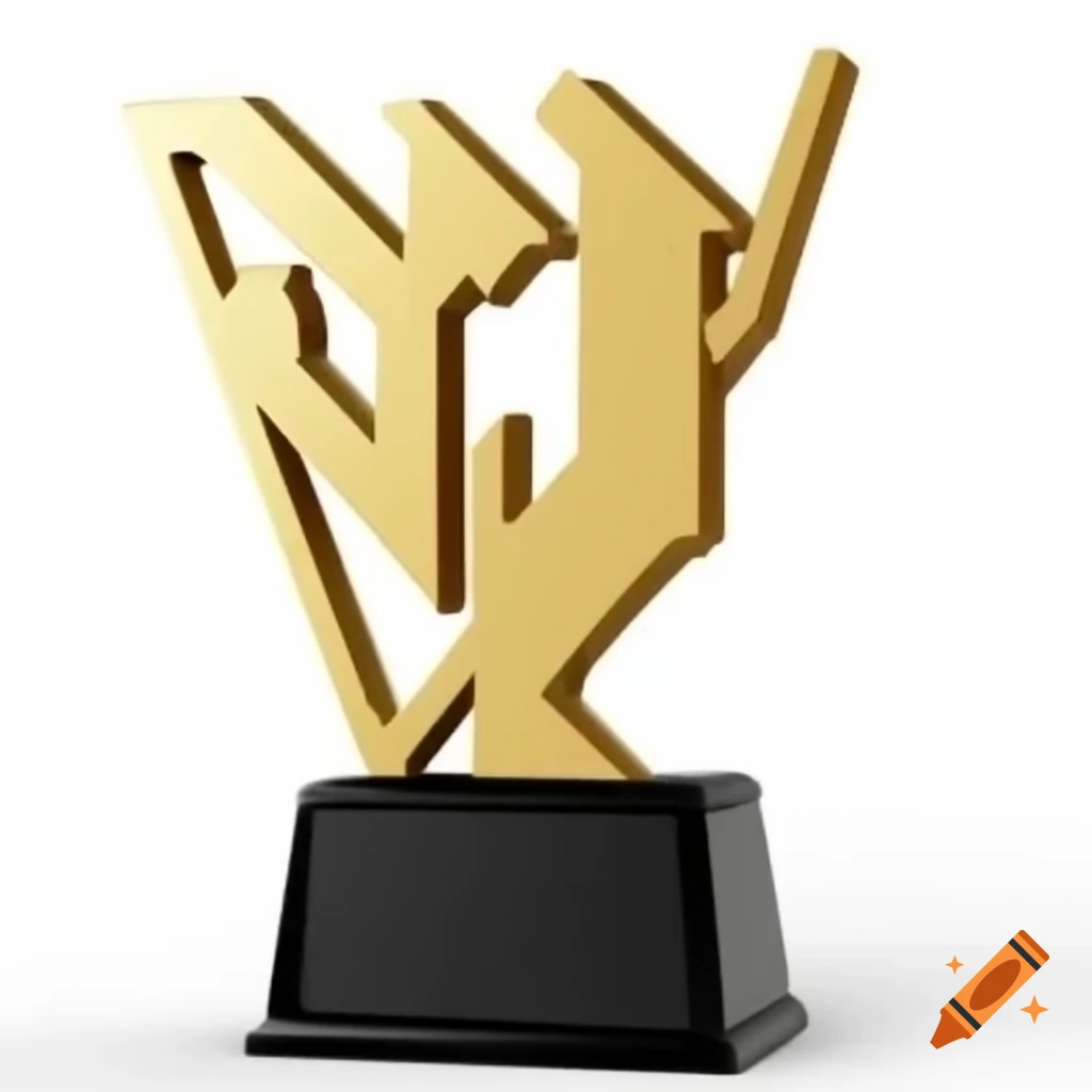 Crystal trophy shaped like letters A and P with a black base