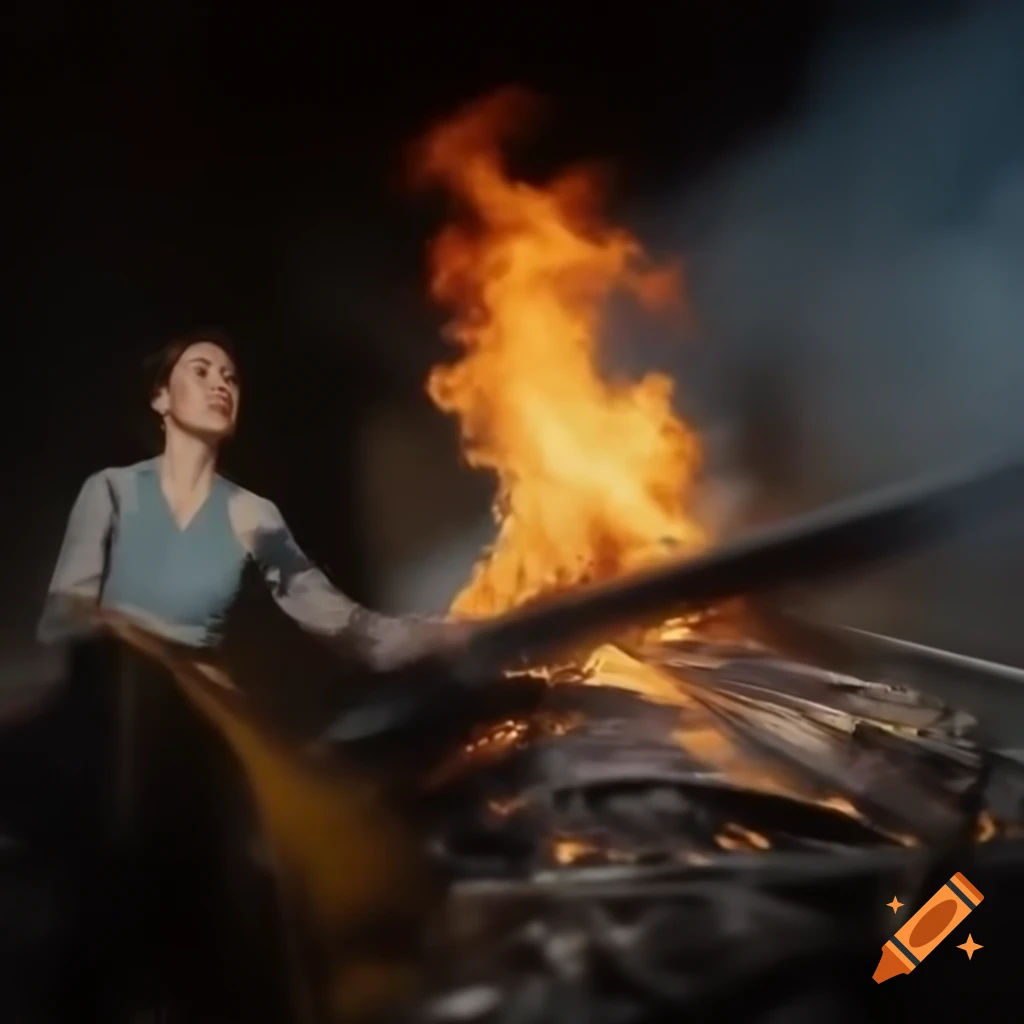 Woman engaging with fire in artistic paintings