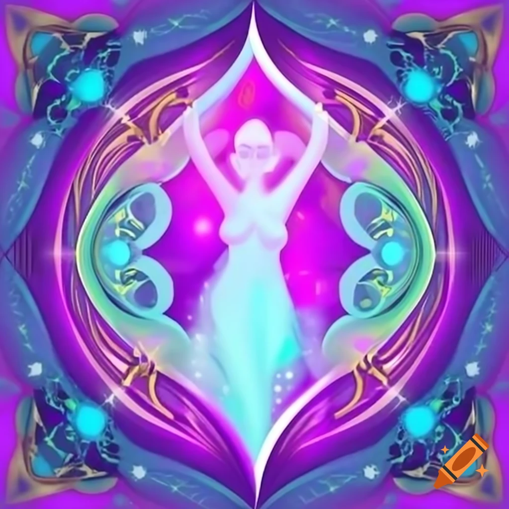 Cubism art featuring triple moon triquetra and Celtic priestess with vibrant colors