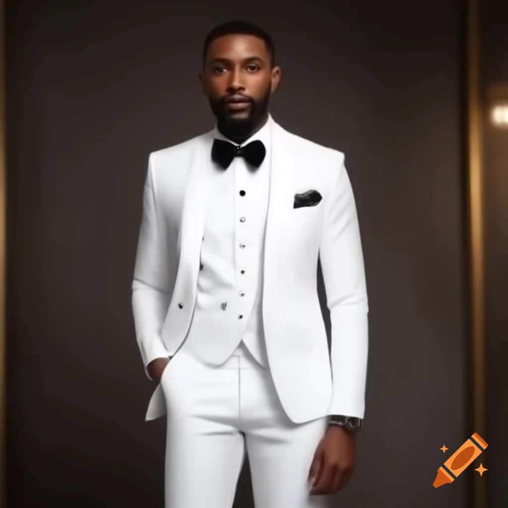 Elegant African American man in a white suit