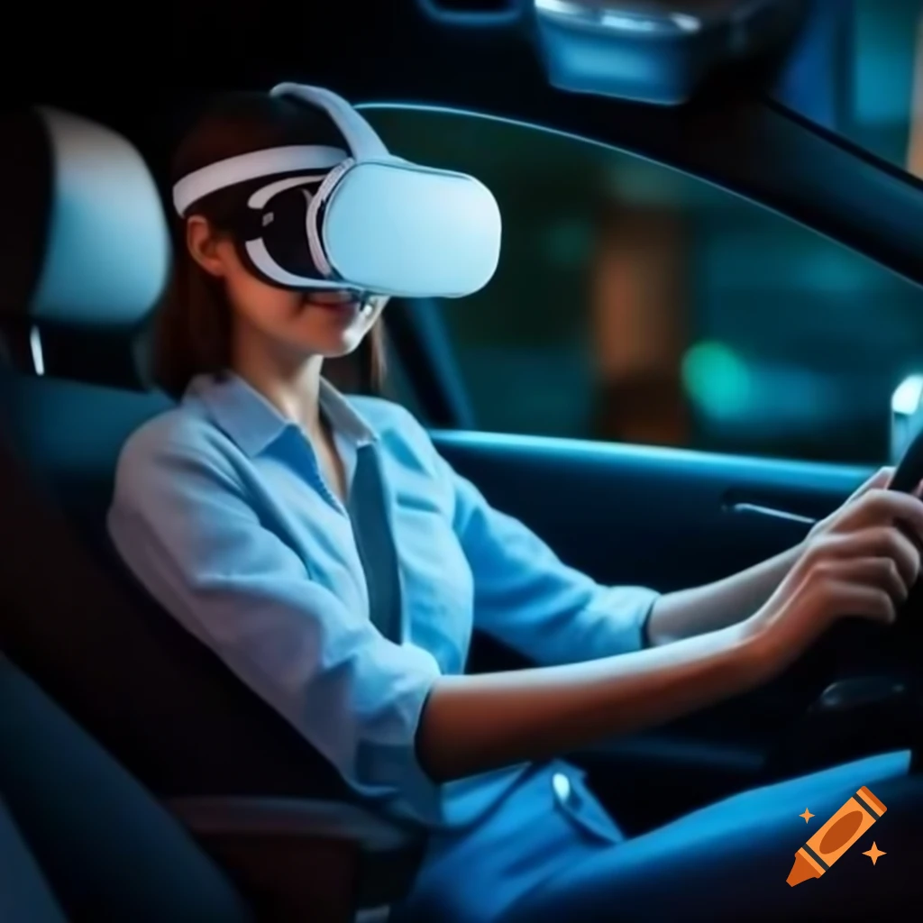 Person using VR headset for immersive driving experience