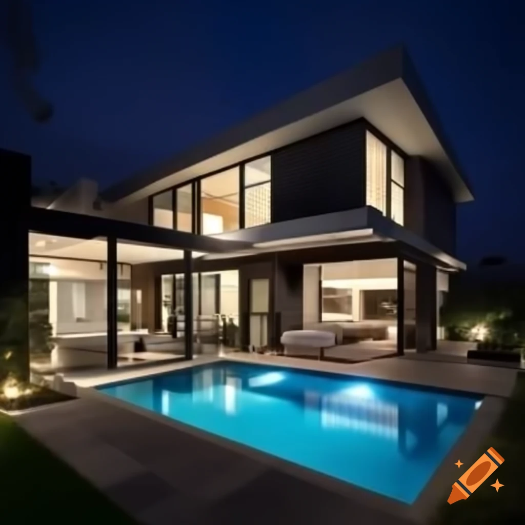 Modern two-story house with minimalist concrete design in suburban setting