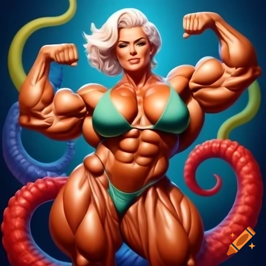 Muscular mature woman flexing with confidence