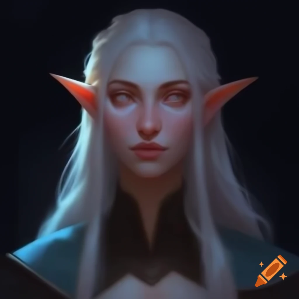 High elf cleric with gentle expression and glowing eyes