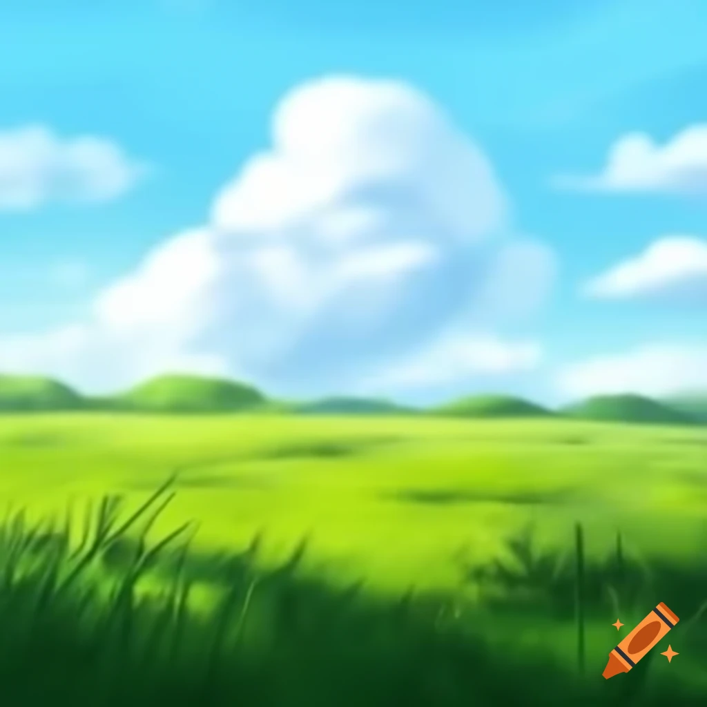 Meadow with lush green grass and blue sky