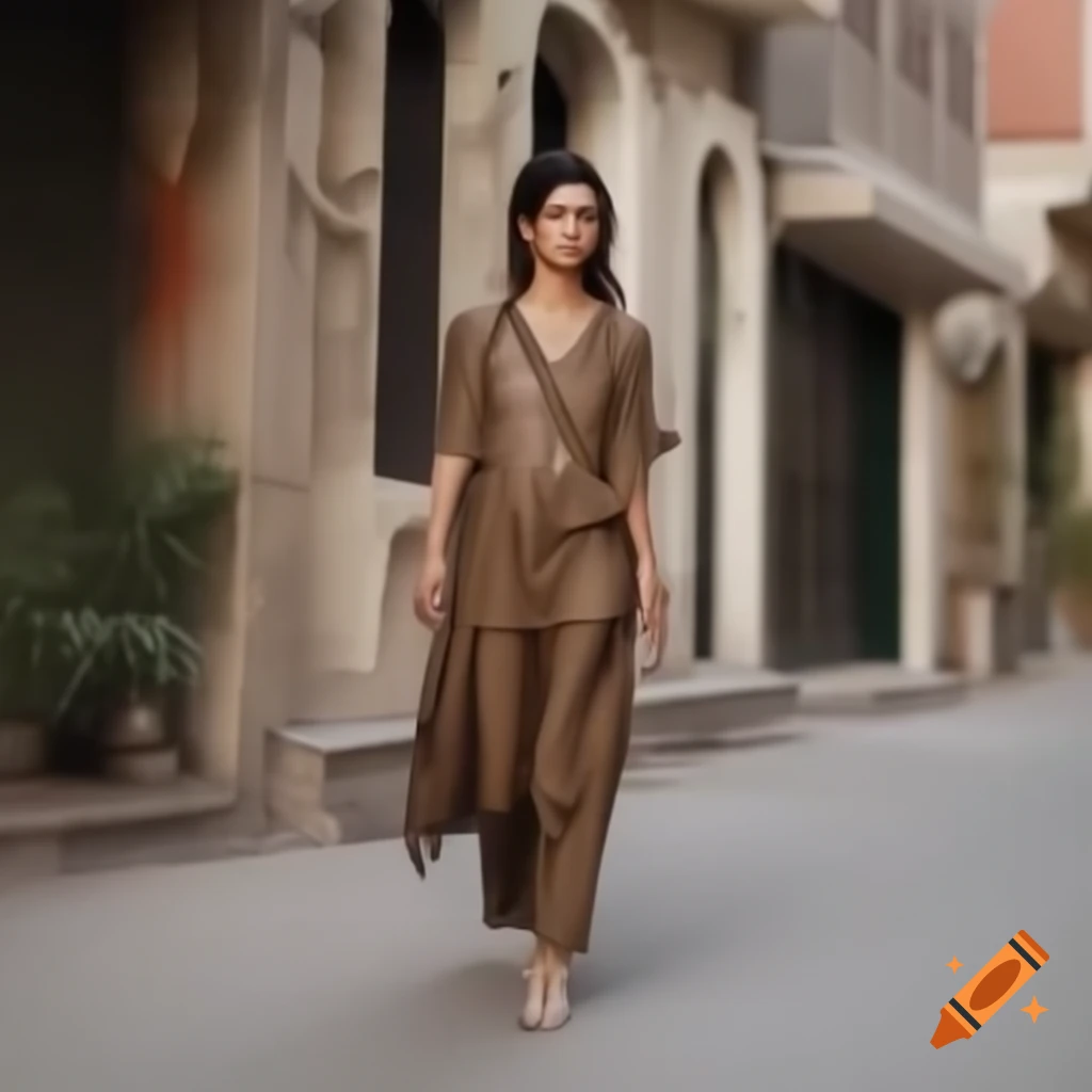 Beautiful woman in stylish shalwar kameez walking in the streets