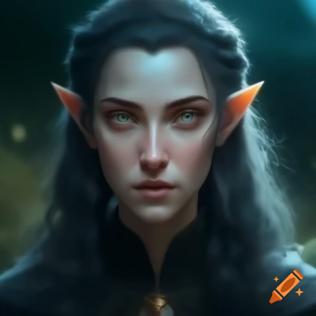 Serene elf cleric with gentle eyes symbolizing tranquility on Craiyon