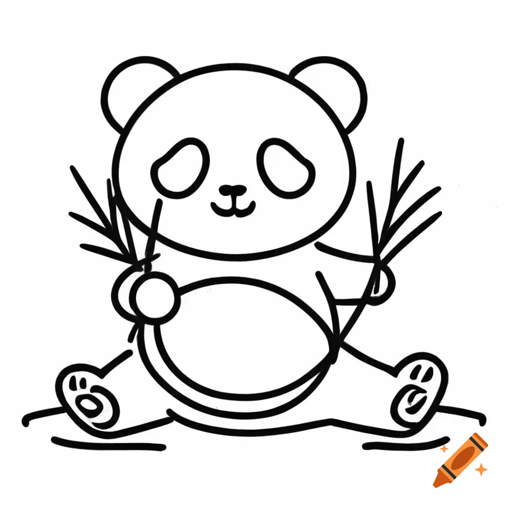Happy panda holding bamboo in simple line art style