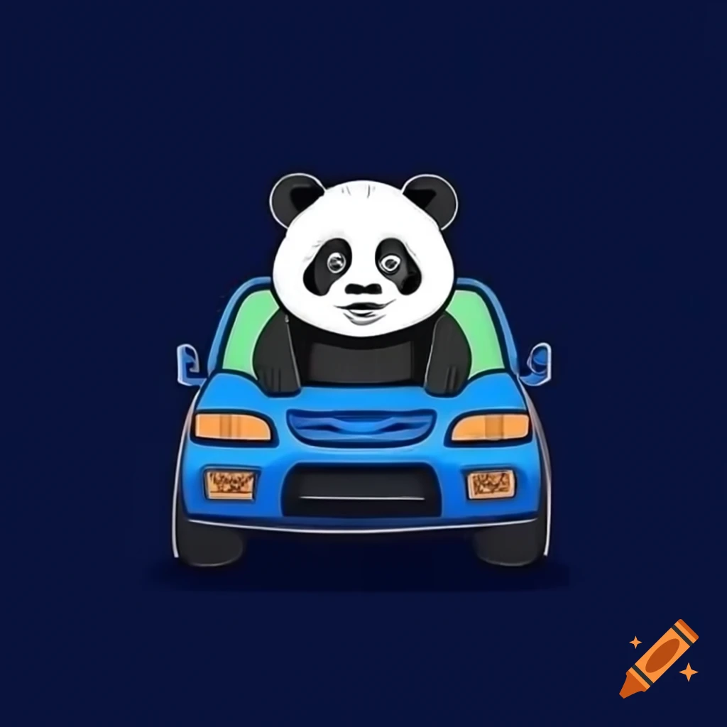 Panda sitting on a Subaru car