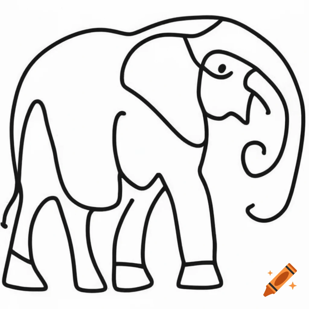 Black line drawing of an elephant