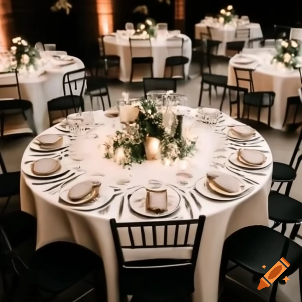 Wedding banquet with ivory tablecloths and candlelight centerpieces